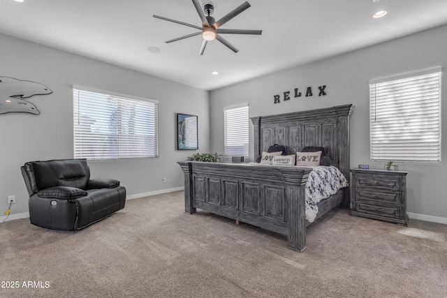 22837 E Silver Creek Ln, Queen Creek, AZ 85142 - bedroom with baseboards, recessed lighting, and light colored carpet