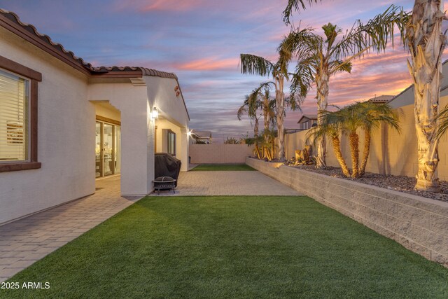 22837 E Silver Creek Ln, Queen Creek, AZ 85142 - view of yard featuring an outdoor fire pit, a fenced backyard, and a patio