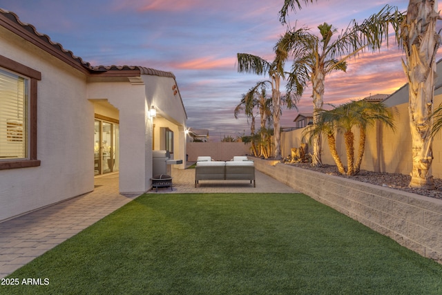 22837 E Silver Creek Ln, Queen Creek, AZ 85142 - view of yard with a fenced backyard, an outdoor hangout area, and a patio