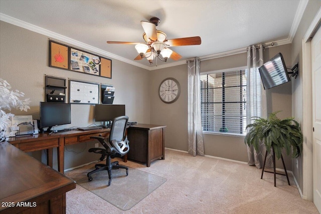 1670 E Whitten St, Chandler, AZ 85225 - office area with ornamental molding, carpet, ceiling fan, and baseboards