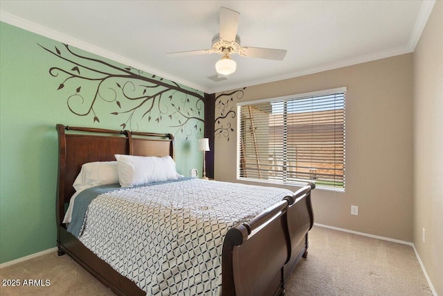 1670 E Whitten St, Chandler, AZ 85225 - bedroom featuring light carpet, ornamental molding, baseboards, and a ceiling fan