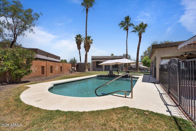 1670 E Whitten St, Chandler, AZ 85225 - view of pool with a patio and a ceiling fan