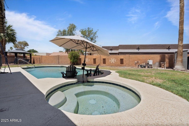 1670 E Whitten St, Chandler, AZ 85225 - view of swimming pool featuring a gazebo, a patio area, and a pool with connected hot tub