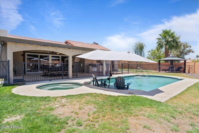 1670 E Whitten St, Chandler, AZ 85225 - view of swimming pool with a gazebo, an in-ground hot tub, and a patio area
