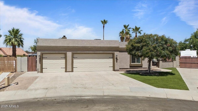 1670 E Whitten St, Chandler, AZ 85225 - view of front facade with a gate, an attached garage, stucco siding, driveway, and a chimney