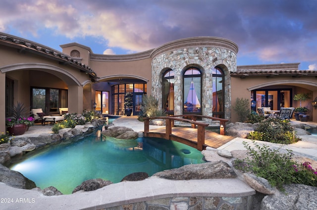 9808 E Honey Mesquite Dr, Scottsdale, AZ 85262 - view of pool featuring a patio, french doors, and outdoor lounge area