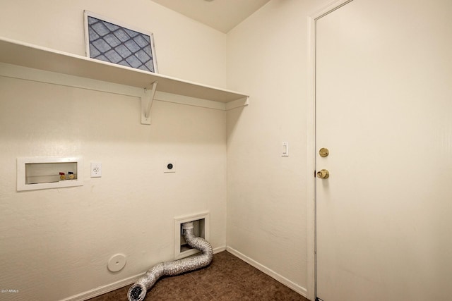 clothes washing area with hookup for an electric dryer and hookup for a washing machine