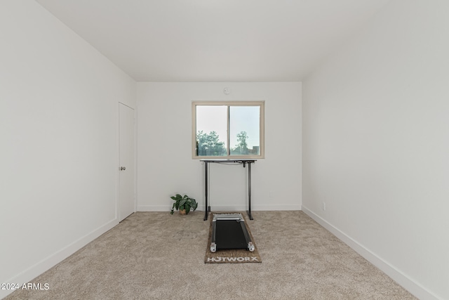 exercise room with light colored carpet