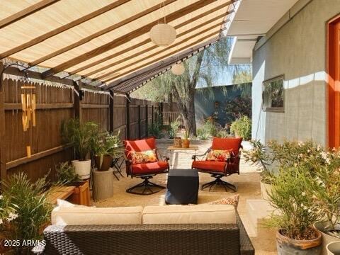 106 W Washington Ave, Gilbert, AZ 85233 - view of patio / terrace with an outdoor living space and a fenced backyard