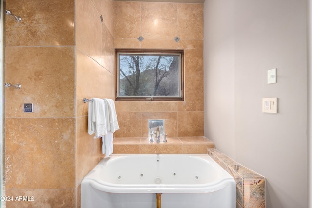 bathroom with tile walls