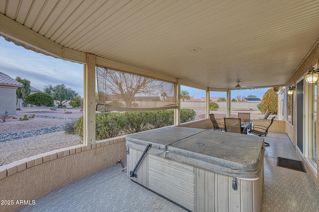 view of patio featuring a hot tub