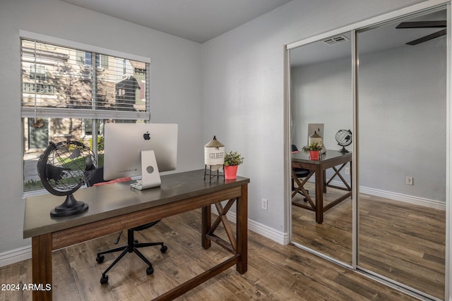 office area featuring hardwood / wood-style floors