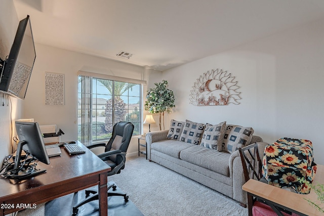 home office featuring carpet flooring