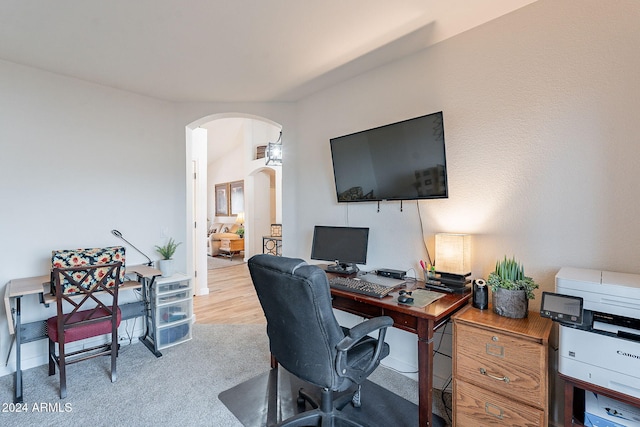 view of carpeted home office