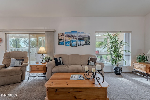 carpeted living room featuring a wealth of natural light