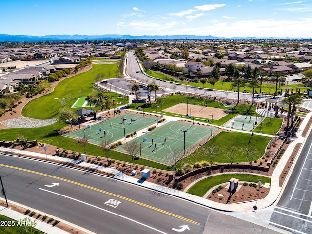 bird's eye view with a residential view and a mountain view