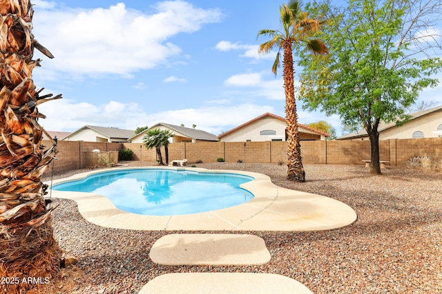 view of swimming pool featuring a fenced in pool, a patio, and a fenced backyard