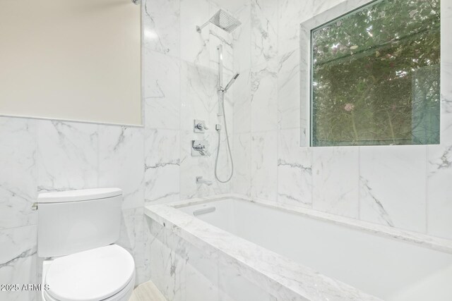 6102 E Aster Dr, Scottsdale, AZ 85254 - bathroom with a combined bath / shower with marble appearance and tile walls