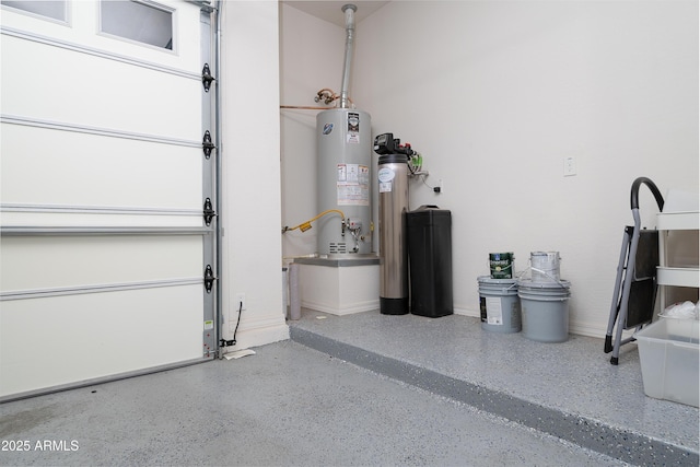 garage featuring water heater