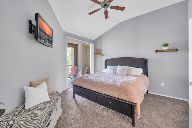 14250 W Wigwam Blvd Unit 2722, Litchfield Park, AZ 85340 - carpeted bedroom with access to outside, lofted ceiling, a ceiling fan, and baseboards