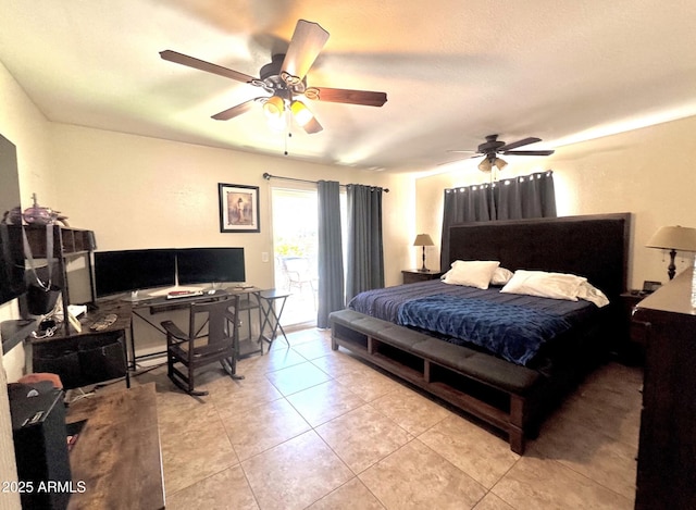 8908 W Sheridan St, Phoenix, AZ 85037 - bedroom with access to outside, a desk, light tile patterned flooring, and ceiling fan