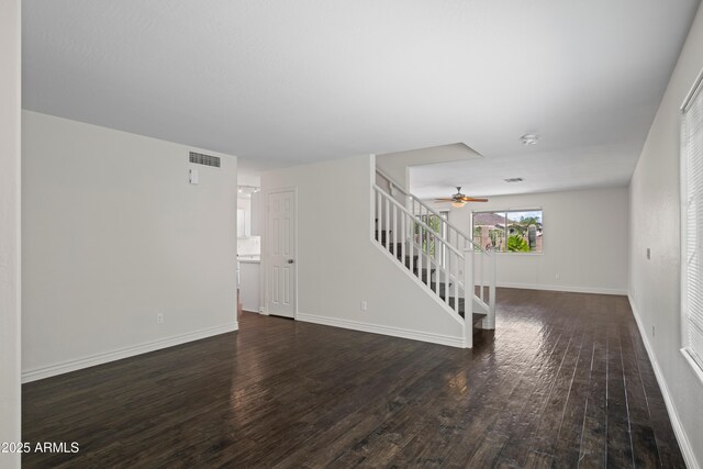 2168 E Vista Bonita Dr, Phoenix, AZ 85024 - empty room featuring stairs, hardwood / wood-style flooring, ceiling fan, and baseboards