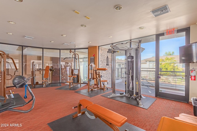 workout area with expansive windows and visible vents