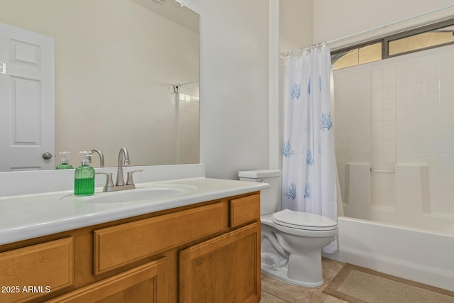 136 N 236th Ave, Buckeye, AZ 85396 - bathroom featuring tile patterned floors, shower / bath combination with curtain, toilet, and vanity