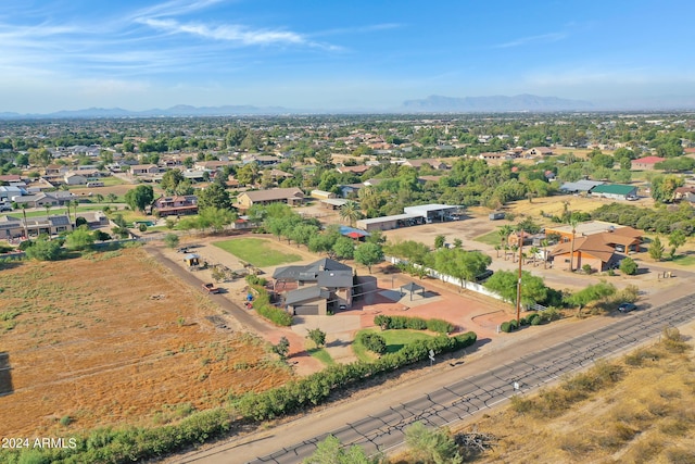 drone / aerial view featuring a mountain view