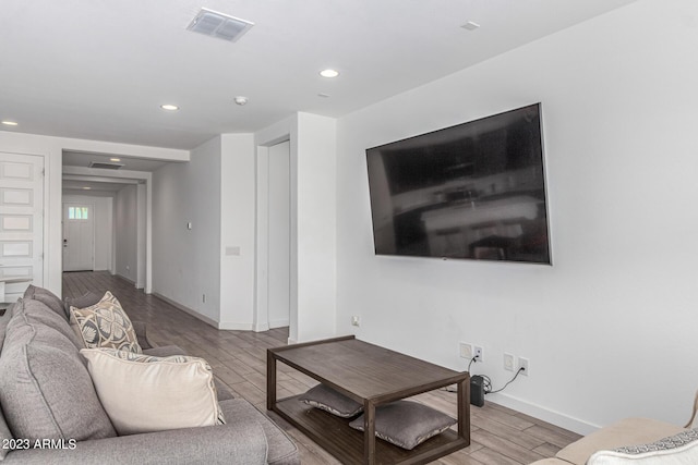 living room featuring light wood-type flooring