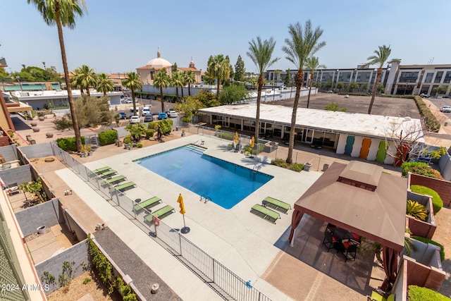 view of pool featuring a gazebo and a patio area