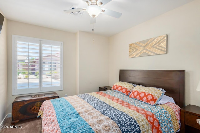 bedroom with carpet flooring and ceiling fan