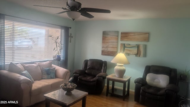 962 S Main Dr, Apache Junction, AZ 85120 - living room with ceiling fan, wood finished floors, and baseboards