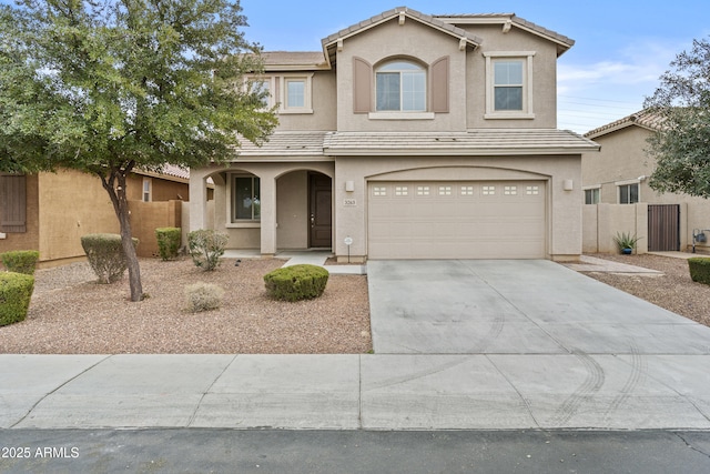 front facade with a garage