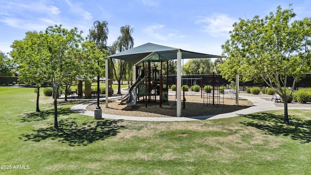 community play area with a yard