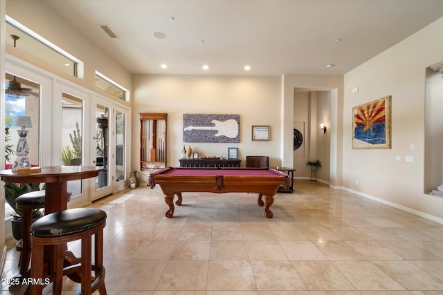 playroom with recessed lighting, visible vents, baseboards, and light tile patterned floors