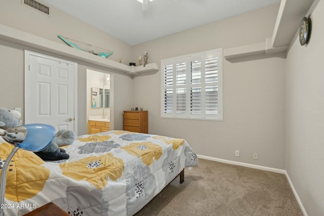 755 E Orchid Ln, Gilbert, AZ 85296 - bedroom featuring carpet flooring, connected bathroom, and ceiling fan