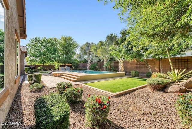 view of yard with a patio and a fenced backyard