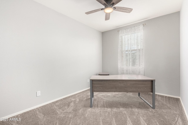 office area with ceiling fan and carpet