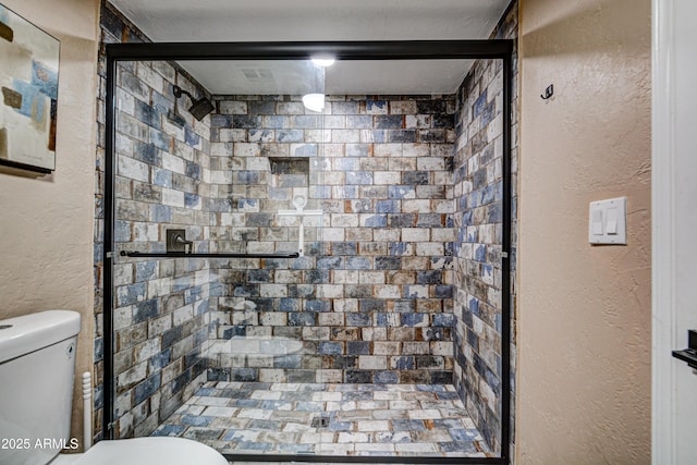 6520 E Peak View Rd, Cave Creek, AZ 85331 - bathroom featuring toilet, a shower stall, and a textured wall