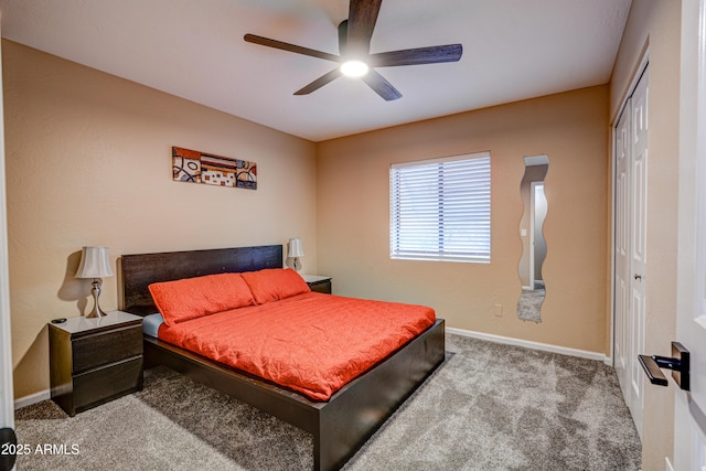6520 E Peak View Rd, Cave Creek, AZ 85331 - bedroom featuring carpet floors, baseboards, a closet, and ceiling fan