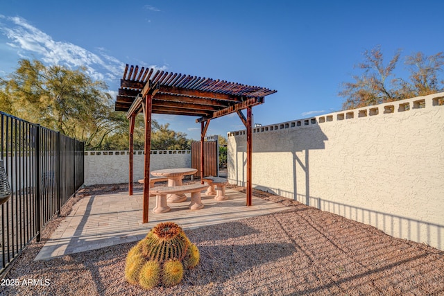 6520 E Peak View Rd, Cave Creek, AZ 85331 - view of patio with a pergola and a fenced backyard