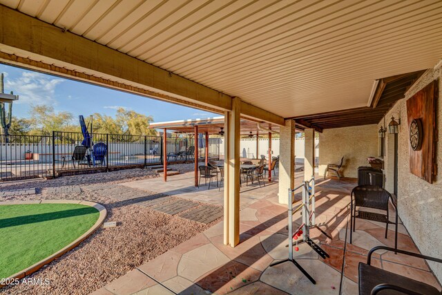6520 E Peak View Rd, Cave Creek, AZ 85331 - view of patio / terrace with a fenced backyard and outdoor dining space