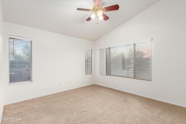 8450 S Stephanie Ln, Tempe, AZ 85284 - empty room featuring carpet, lofted ceiling, baseboards, and ceiling fan