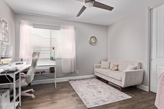 1914 S Brooks Cir, Mesa, AZ 85202 - home office with ceiling fan, wood finished floors, baseboards, and a textured ceiling