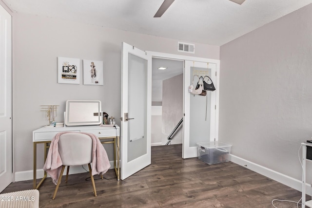 1914 S Brooks Cir, Mesa, AZ 85202 - office space featuring a ceiling fan, wood finished floors, and baseboards