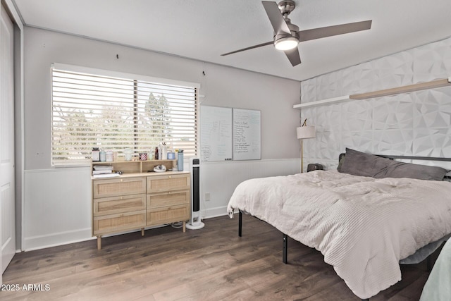 1914 S Brooks Cir, Mesa, AZ 85202 - bedroom featuring wood finished floors, multiple windows, and ceiling fan