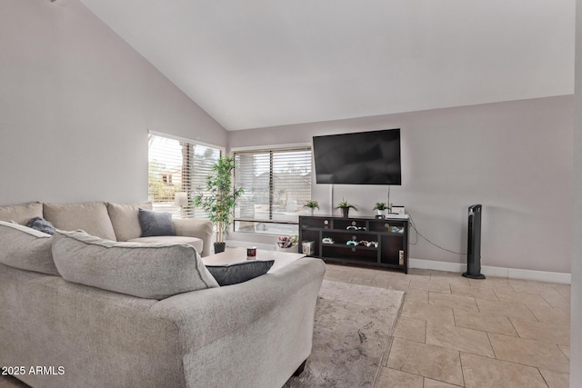 1914 S Brooks Cir, Mesa, AZ 85202 - living room featuring vaulted ceiling and baseboards