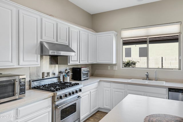 kitchen with white cabinetry, sink, and stainless steel appliances