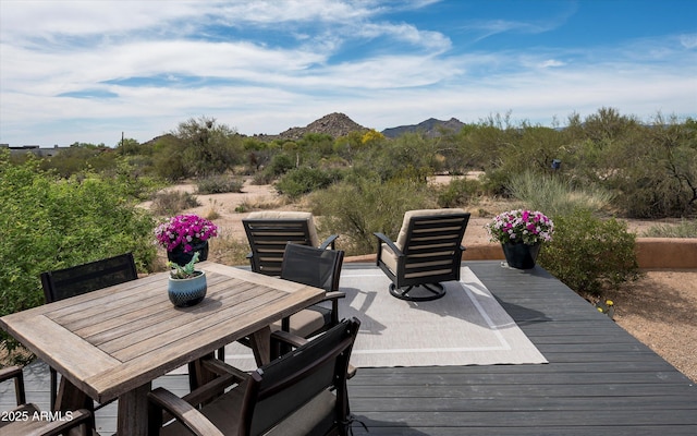 8328 E Whisper Rock Trl, Scottsdale, AZ 85266 - wooden deck featuring a mountain view and outdoor dining area